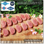 Beef Eye Fillet Mignon Has Dalam Tenderloin AGED BY GOODWINS 3-4 weeks STEER (young cattle) Australia HARVEY frozen 1/3 WELLINGTON cuts (price/pc 1kg)